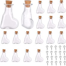 SUNNYCLUE 20Pcs Heart Shape Mini Wish Bottles Clear Tiny Wishing Bottle Glass Vials Jar with Wood Cork Stopper & 20Pcs Eye Pin Peg Bails for DIY Crafting Message Wedding Party Favors