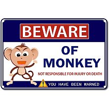 GORGECRAFT Animal Warning Sign Funny Metal Tin Signs Beware Monkey Banner Vintage Gifts Wall Decorations with 4 Holes Outdoor Indoor for Home Bar Coffee Kitchen Farm Road Decor 12 x 8 Inches