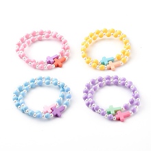 Honeyhandy Opaque Acrylic Stretch Beaded Bracelets for Kids, with ABS Plastic Imitation Pearl Beads, Round & Cross, Mixed Color, Inner Diameter: 1-3/4 inch(4.6cm)