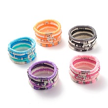 Honeyhandy Synthetic Hematite & Polymer Clay Hieishi Stretch Bracelets Set for Women, Mixed Color, Inner Diameter: 2-1/8 inch(5.5cm), 6pcs/set