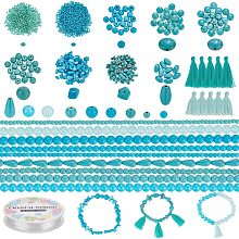 NBEADS Turquoise Beads Kit, Includes Chip/Round/Teardrop/Oval/Flat Round Synthetic Turquoise Howlite Beads Glass Seed Beads Tassels for DIY Bracelet Necklaces Jewelry Making