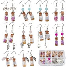 SUNNYCLUE 1 Box 10 Sets Mini Glass Bottle Dangle Earrings Making Kit Lucky Dry Flower Glass Wishing Bottle Charm Glass Bead for Jewelry Making Kits Beginner Starter Adult DIY Dangle Earrings Supplies