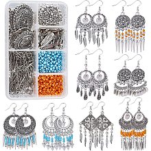 SUNNYCLUE 1 Box DIY 10 Pairs Chandelier Charms Earring Making Kit Boho Charms for Jewelry Making Feather Charms Cone Charms Flat Round Charms Head Pins Eye Pins Jump Rings Antique Silver Adult Women