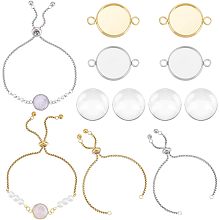 UNICRAFTALE 4 Sets Adjustable Bracelets Making Kit 304 Stainless Steel Cabochon Bracelets Pendants Blank Bracelet Bezel 12cm Single Chain Chain Bracelet with Clear Glass Cabochons for Bracelet Making