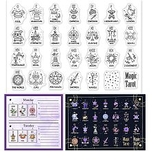 GLOBLELAND Mystic Tarot Pattern Silicone Clear Stamp Magic Transparent Silicone Stamp Fantasy Tarot Diary Rubber Stamp for Scrapbook Journal Card Making 4.3 x 6.3 Inch