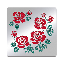 BENECREAT Stainless Steel Rose Flower Pattern Stencils, Reusable Painting Template for DIY, Engraving, Painting, Scrapbooking,6.14x6.14inch