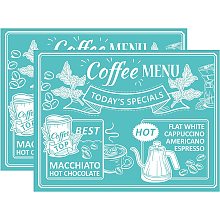 OLYCRAFT 2 Pcs Coffee Silk Screen Stencils "Coffee Menu" Self-Adhesive Silk Screen Printing Stencil Reusable Mesh Transfer for Shop Window, Coffee Shop Decoration - 11x8.7 Inch