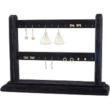 SUPERFINDINGS 1Pc Black Velvet Earring Display 2-Tier Wood Covered Earring Jewelry Display Stand Earring Organizer Holder for Earring Studs, Hole: 1.5mm