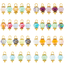 PandaHall Elite 140Pcs 7 Colors Electroplate Glass Beads Pendant, with Brass Findings, Faceted Rondelle, Mixed Color, 12x5.5mm, Hole: 1.4mm, 20pcs/color