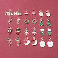 Honeyhandy 24Pcs 12 Style Christmas Theme Eco-Friendly Alloy Enamel Pendants, Mixed Shapes, Colorful, 21x11x3mm, Hole: 1.8mm, 2pcs/style