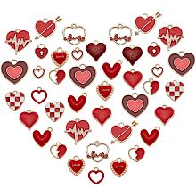 PandaHall Elite 78pcs Enamel Heart Pendants, 13 Styles Red Heart Charms Long Lasting Metal Love Pendants Jewelry Making Charms for Necklace Earrings Bracelet Keychain DIY Crafts