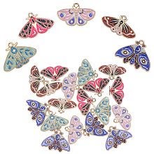 Honeyhandy 20Pcs 5 Style Alloy Enamel Pendants, Golden, Moths/Butterfly Charm, Mixed Color, 18x28x1.5mm, Hole: 2mm, 4pcs/style