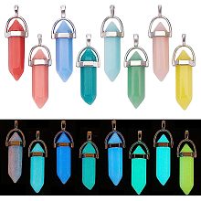 CHGCRAFT 16Pcs 8Colors Glow in the Dark Crystal Pendant Synthetic Luminous Stone Pendants with Platinum Tone Iron Findings Crystal Pendant for DIY Necklace