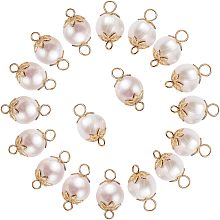 NBEADS 20 Pcs Pearl Links Charm, Cultured Pearl Links Pendant Stainless Steel Golden Filament Connectors Oval White Freshwater Pearl Charms for Bracelet Earrings Jewelry Making