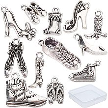 SUNNYCLUE 1 Box 48Pcs 12 Styles Tibetan Style High Heel Shoe Charm Stilettos Pendant Slipper Boot Ballet Sneaker Shoes Charms for Jewelry Making Charms Antique Sliver Earring Decorations Keychain