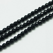 Honeyhandy Natural Black Onyx Beads Strands, Dyed, Faceted, Round, 3mm, Hole: 1mm