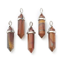 Honeyhandy Natural Tiger Iron Pendants, with Platinum Tone Brass Findings, Bullet, 39.5x12x11.5mm, Hole: 4.5x2.8mm