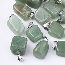 Natural Green Aventurine Pendants, with Stainless Steel Snap On Bails, Nuggets, 15~35x10~20x5~15mm, Hole: 3x7.5mm