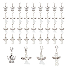 CHGCRAFT 40Pcs 4 Style Alloy Pendants, with Brass Lobster Claw Clasps and Glass Pearl and Acrylic Beads, Angel, White, 35~47mm, 10pcs/style