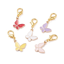 Honeyhandy Alloy Enamel Pendants Decoration, with Zinc Alloy Lobster Claw Clasps, Butterfly, Mixed Color, 36mm