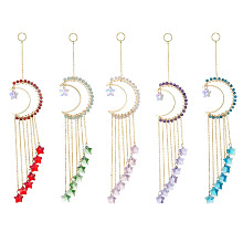 Honeyhandy Natural Gemstone Pendant Decorations, with Glass Beads and 304 Stainless Steel Split Rings, Moon & Star, 233~234mm