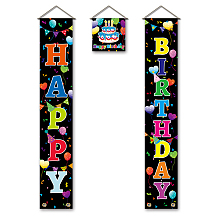 SUPERDANT 3 Pcs/Set Happy Birthday Banner Door Hanging Cake Balloon Banner Flag Hanging Decorations Couplet Sign Set for Birthday Party Birthday Decoration 180x30 cm