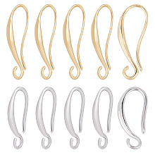 Beebeecraft 20Pairs 2 Style  Brass Earring Hooks, Ear Wire, with Horizontal Loop, Long-Lasting Plated, Platinum & Golden, 17~21x8.5~9x1.5mm, Hole: 2mm, Pin: 0.7x0.8mm, 10pairs/color