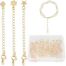 CREATCABIN 24Pcs 3 Style Necklace Extenders Chain 18K Gold Plated Brass Chain Extender Filled Links Long Extenders with Lobster Claw Clasps Charm Heart Flower Star for Bracelet Jewelry Making 2.8Inch