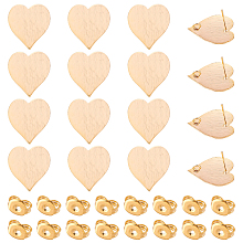 DICOSMETIC 16Pcs Heart Stud Earring Findings Golden Love Ear Stud with 2.5mm Loop Gold Plated Brass Earring Supplies and Ear Nuts for DIY Earring Craft Christmas Birthday Gifts, Pin: 0.5mm