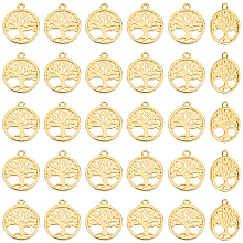 DICOSMETIC 30Pcs Tree of Life Charms Hollow Brass Charms Antique Flat Round Tree of Life Pendants 18K Gold Plated Christmas Tree Charms for Jewelry Making Crafts, Hole: 1.6mm