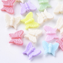 Honeyhandy Opaque Polystyrene(PS) Plastic Beads, Butterfly, Mixed Color, 13x15.5x5.5mm, Hole: 1.6mm, about 1000pcs/500g