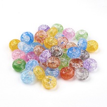 Honeyhandy Transparent Crackle Acrylic Beads, Large Hole Beads, Rondelle, Mixed Color, 14x8mm, Hole: 5.5mm, about 510pcs/500g