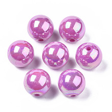 Honeyhandy Opaque Acrylic Beads, AB Color Plated, Round, Orchid, 20x19mm, Hole: 2~3mm, about 111pcs/500g