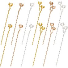 PandaHall Elite 12pcs Hair Sticks 2 Style Flower Shape Hair Forks 3 Colors Hair Chopsticks Metal Vintage Hair Pins Decorative Hair Bun Holders for Women Hair Accessories Hair Styling, 5.9"/6.2"