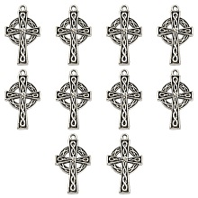 Honeyhandy 10Pcs Irish Tibetan Style Alloy Pendants, Cross, Antique Silver, 29.5x17x2.5mm, Hole: 1.6mm