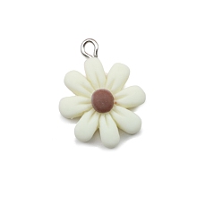 Honeyhandy Resin Pendants, with Platinum Iron Peg Bail, Flower, White, 23x19x7.5mm, Hole: 2mm