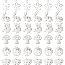 DICOSMETIC 36Pcs 6 Style Stainless Steel Charms Drama Mask/Flat Round/Fox/Easter Bunny/Mushroom/Flower Charms Pendant for Earrings Necklace Jewelry Making, Hole: 1.5mm