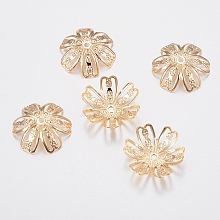 Honeyhandy 201 Stainless Steel Fancy Bead Caps, Flower, 6-Petal, Golden, 14.5x14x4mm, Hole: 1mm