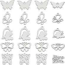 UNICRAFTALE 20pcs 5 Styles Butterfly Pattern Charms Stainless Steel Pendants Small Hole Animal Pendants for Jewelry Making, Stainless Steel Color