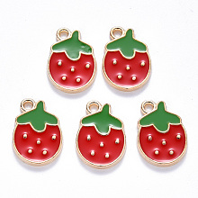 Honeyhandy Alloy Enamel Pendants, Strawberry, Light Gold, Red, 16.5x11.5x2mm, Hole: 1.6mm