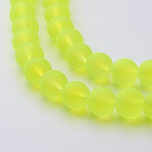 Honeyhandy Transparent Glass Bead Strands, Frosted, Round, Green Yellow, 10mm, Hole: 1.3~1.6mm, about 80pcs/strand, 31.4 inch