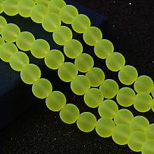 Honeyhandy Transparent Glass Bead Strands, Frosted, Round, Green Yellow, 8mm, Hole: 1.3~1.6mm, about 99pcs/strand, 31.4 inch