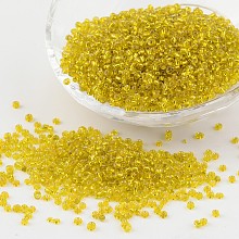 Honeyhandy 12/0 Glass Seed Beads, Silver Lined Round Hole, Round, Yellow, 2mm, Hole: 1mm, about 3306pcs/50g