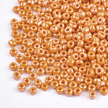 Honeyhandy DIY Craft Beads 12/0 Opaque Colors Lustered Round Glass Seed Beads, Dark Orange, Size: about 2mm in diameter, hole:1mm, about 3304pcs/50g