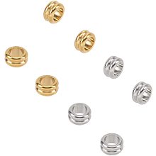 Unicraftale 304 Stainless Steel Beads, Grooved Beads, Ion Plating (IP), Column, Golden & Stainless Steel Color, 10x5mm, Hole: 6mm; 20pcs/box