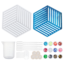 Olycraft Hollow Hexagon DIY Cup Mats Silicone Molds, Resin Casting Molds, For UV Resin, Epoxy Resin Craft Making, with Plastic Findings, Nail Art Sequins, Mixed Color, 139x158x12.5mm