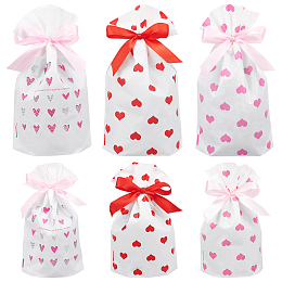 BENECREAT 54Pcs Small Drawstring Candy Gift Bags with Heart Pattern, Plastic Party Favour Bags with Ribbon for Gift Packaging