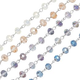 PandaHall Elite 5 Strands 3.3 Feet Faceted Crystal Glass Beads Chain with Platinum Eye Pin for Necklaces Bracelets Jewelry Making