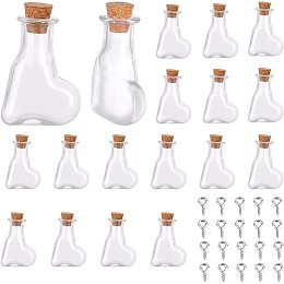 SUNNYCLUE 20Pcs Heart Shape Mini Wish Bottles Clear Tiny Wishing Bottle Glass Vials Jar with Wood Cork Stopper & 20Pcs Eye Pin Peg Bails for DIY Crafting Message Wedding Party Favors