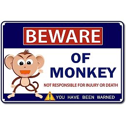 GORGECRAFT Animal Warning Sign Funny Metal Tin Signs Beware Monkey Banner Vintage Gifts Wall Decorations with 4 Holes Outdoor Indoor for Home Bar Coffee Kitchen Farm Road Decor 12 x 8 Inches